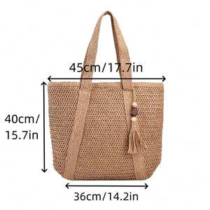 Sac fourre-tout en paille naturelle pour femmes, léger, portable, idéal pour la plage en été, avec fermeture ouverte, durable - Product Image 3