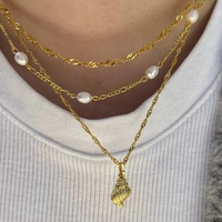 Joyería de verano de playa hawaiana resistente al agua de acero inoxidable Ocean Serie 18K collar de oro concha de concha collar de perlas