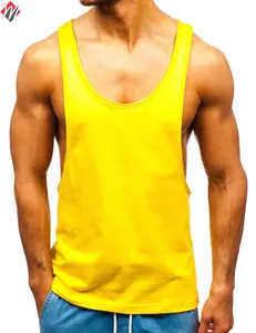 Singlet Tank kurus Gym olahraga katun putih tersublimasi untuk binaraga pria Tank top kebugaran Stringer Linear pria