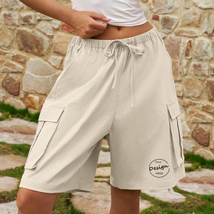 Casual Custom Logo Design Summer Stretch High Waist Loose Straight Leg <strong>Shorts</strong> Plus Size <strong>Lady</strong> Women's <strong>Cargo</strong> <strong>Shorts</strong> - Product Image 6