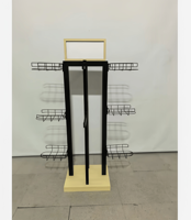 Étagère de présentation en métal à panier réglable - Support noir détachable avec base en bois pour magasin de vêtements, de chapeaux et de chaussures