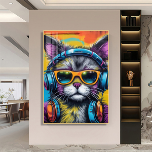 Maßgefertigte Großhandels-Comics mit Tiermotiven, Katzen und Hunden, HD-gedruckte Bilder, Heimdekoration, Kristallporzellan-Gemälde, Wandkunst mit LED - Product Image 6
