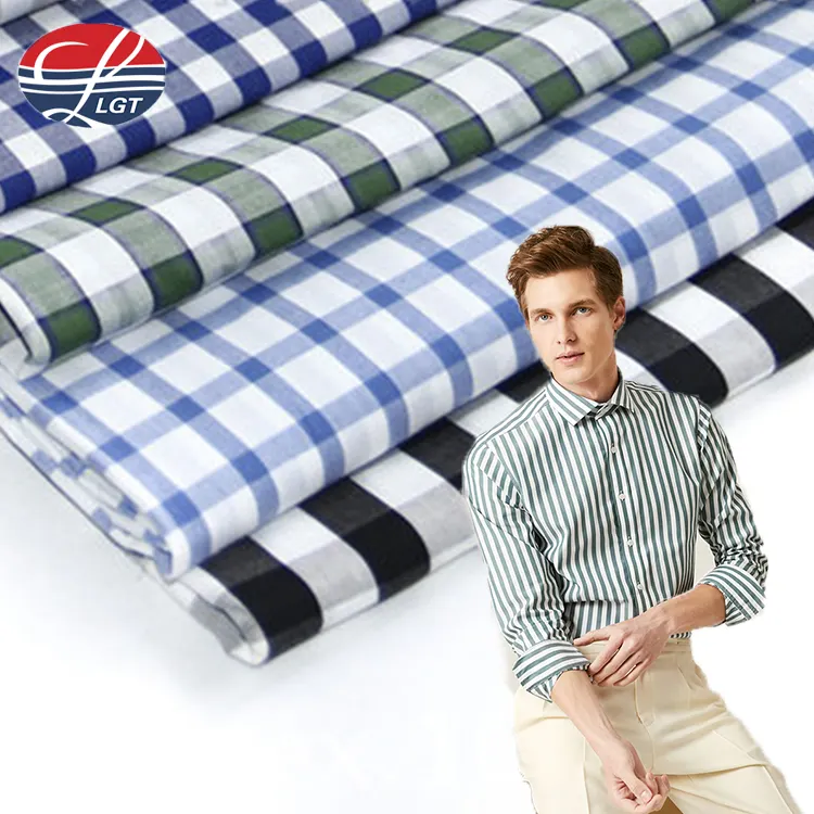 Spring Summer Stocklot Mens Yarn Dyed Check Business Casual Style Shirting Fabrics In Warehouse