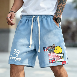 Pantalones Cortos Deportivos Vintage para Hombre, Estilo Desgastado, con Estampado de Mariposa Sonriente del Club de Fans 39, Cintura con Cordón Ajustable, Multicolor, Estilo Hip Hop, Casual - Product Image 1