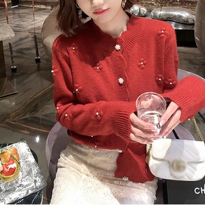 Women's Floral Embellished Scallop Edge <strong>Cardigan</strong> - Long Sleeve Button Down Knit Sweater Sehe Fashion - Product Image 2