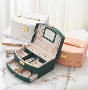 Custom Logo Factory Luxury Leather Jewellery Storage Box Sliding <b>Drawer</b> Display Organizer Case <b>with</b> Mirror Handle <b>Lock</b> - Product Image 5