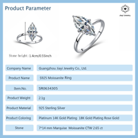 Bague de fiançailles solitaire en moissanite de luxe taille marquise 2,65 CTW en argent sterling S925, bijoux fins