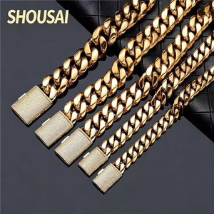 Collar de Cadena Cubana de Moda Europea y Americana, Estilo Hip Hop, 12, 14, <span class=keywords><strong>18</strong></span>, 20, 22 mm, Chapado en <span class=keywords><strong>Oro</strong></span> de 18K de Lujo con Incrustaciones de Circonio y Cierre de Hebilla - Product Image 2