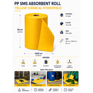 Rollo Absorbente de Polipropileno 100%, Resistente, Amarillo, Hidrófilo, para Químicos, 38 cm X 4600 cm - Product Image 3