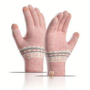 Gants d'hiver pour femmes à double couche, fournis directement par l'usine, en tricot jacquard avec doublure en polaire - Product Image 1