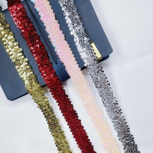 3Cm Trang Phục Trang Trí 3-Hàng Sequined Cắt Tỉa Ren Đính Cườm Co Giãn Vải Headband May Dệt Dệt Kim Đàn Hồi Ribbon <span class=keywords><strong>Trims</strong></span> - Product Image 2