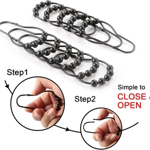 YIWANG Black Matel Bathroom <b>Shower</b> Curtain Ring Hanging Hooks - Product Image 3