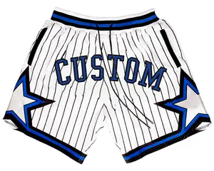 Meninos bordados logotipo personalizado atacado com bolso equipe mba sublimação crianças basquete retro do vintage malha shorts de basquete