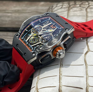 Montre chronographe sport haute performance pour homme, forme tonneau, squelette en fibre de carbone, multifonction - Product Image 3