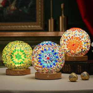 Coloré Base En Bois Mosaïque Veilleuse Blanc Chaud Gradation En Continu Turc Lampe De Table Rechargeable Lampe De Bureau Avec Télécommande - Product Image 1