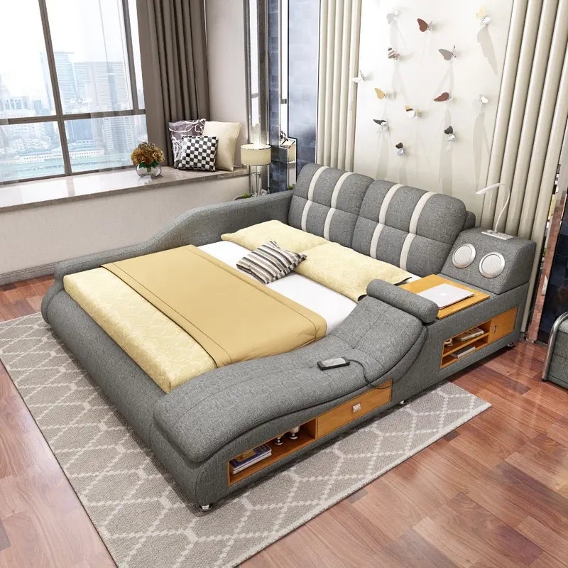 Factory Modern Fabric Soft Bed Luxury Multi-function Bed With Drawers Solid Wood Bedroom Set