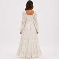 Robe longue d'été à volants pour femme, imprimé floral pastel, buste smocké, manches transparentes, légère, longueur complète, tenue de vacances