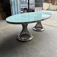 Table de réception moderne de forme ovale allongée pour mariage, hôtel, événements extérieurs, en acier inoxydable, MDF, finition argent/or/or rose, marbre, hôtel