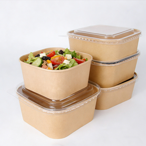 Disposable Square Kraft Paper Bowl with Lid, Thickened PE Coated Food <b>Container</b> for <b>Takeaway</b>, Salad & Catering - Product Image 4