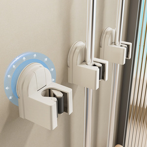 Shu Zheng <b>Suction</b> Cup Mop Holder Wall Mounted Punch Free Broom Clip <b>Hook</b> Storage Rack <b>Bathroom</b> Use - Product Image 1