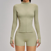 4510 Haut ajusté à manches longues avec poche zippée, vêtements de sport de plein air, course à pied, fitness, veste de yoga pour femmes