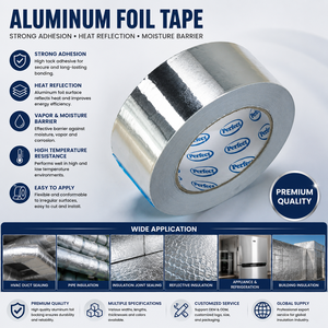 Ruban adhésif en aluminium pour la climatisation, pour l'étanchéité des conduits, l'<span class=keywords><strong>isolation</strong></span>, la barrière contre la vapeur et la protection <span class=keywords><strong>thermique</strong></span> - Product Image 2