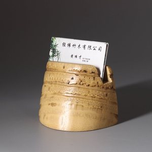 Bamboo Root Business <b>Card</b> Holder Desktop <b>Card</b> <b>Display</b> <b>Stand</b> Yellow 11x10cm Home Use - Product Image 2