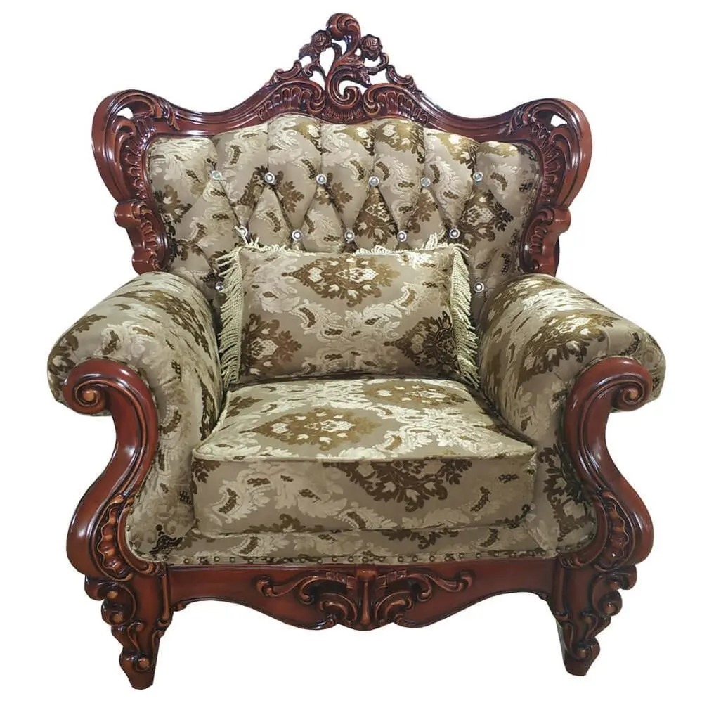 Kahverengi renk ahşap sandalye trim aksan lüks antika fransız kraliyet oturma odası kumaş kanepeler