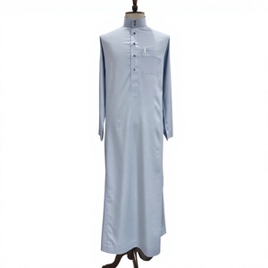 Men Pinstripe Long Sleeve Muslim Shirt Contrast Collar <b>Metal</b> <b>Buttons</b> Chest Pocket - Product Image 4