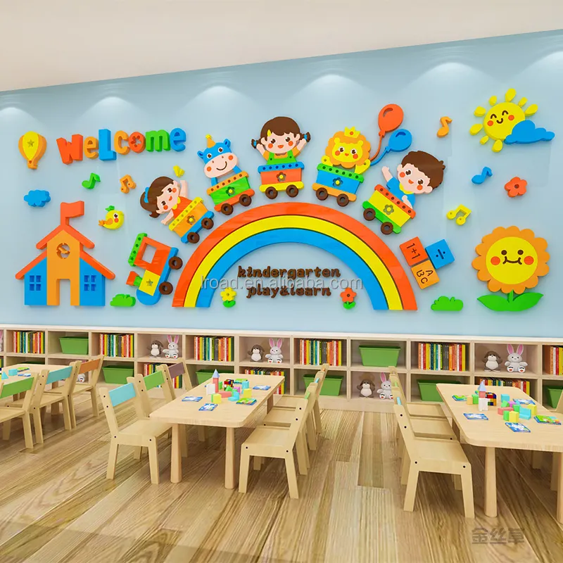 Creative cartoon wall sticker Cute little train Kindergarten classroom background wall decoration