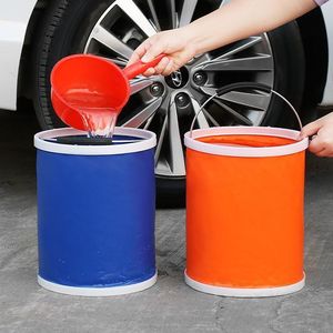 <b>Folding</b> <b>Bucket</b> Car Wash Cleaning Tool 10L Round Blue With Handle For Outdoor Use - Product Image 1