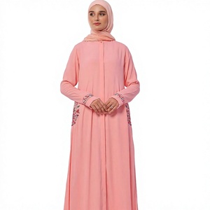 Custom Wholesale Plus Size Casual Breathable Lightweight Quick Dry Seamless Dubai Eid Muslim Long Sleeve Linen Cotton Abaya - Product Image 1