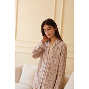 Ensemble de pyjama et de vêtements de détente pour femmes SMOOTH en fibre de bambou, <span class=keywords><strong>double</strong></span> <span class=keywords><strong>gaze</strong></span>, imprimé violet, manches longues - Product Image 5