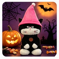 Peluche de chat d'Halloween avec chapeau pointu coloré, chaton en peluche doux, décoration de fête, cadeau, vente en gros, OEM, ODM, personnalisé