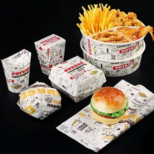 Custom Printed Hamburger Burger Fast Food Paper Container French Fries Fried Chicken Wing Packaging Boxes