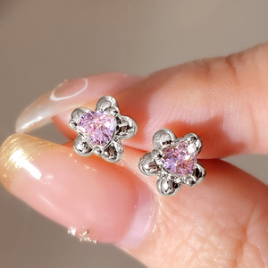 Fashion Flower Shape 18K Gold Plated Heart Cut Zircon Dainty Stud Earrings For Women Gift - Product Image 6