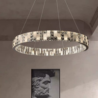 Lustre circulaire moderne en cristal LED et marbre 2025, suspension réglable pour salon et maison