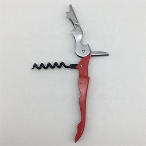 MOQ 100pcs Red Color Stainless Steel All-in-one Double <strong>Hinged</strong> Sea Horse Wine Bottle Corkscrew Foil Cutter Knife Can Opener - Product Image 3