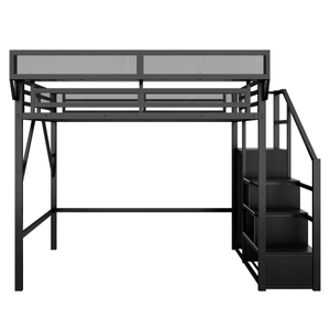 Industrial Metal Loft <b>Bed</b> Full Size with Sofa and <b>Storage</b> Shelf <b>Black</b> Frame Bedroom Furniture - Product Image 5