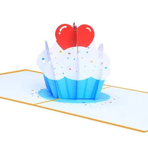 Arte de papel de alta qualidade Design personalizado Aniversário 3D Pop Up Cartões com um bolo Adorável para feliz aniversário com envelope