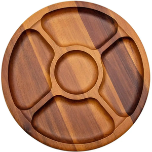 YOULIKE un ensemble de 3 apéritifs en bois d'acacia plat de service rond divisé Snack plateau de service pour la cuisine - Product Image 3