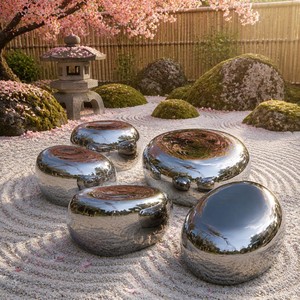 Meilleures ventes : Banc de luxe en acier inoxydable, sculpture de galets, finition poli miroir, design fluide 3D, pour hall d'hôtel, centre commercial, extérieur, jardin, personnalisable OEM - Product Image 1