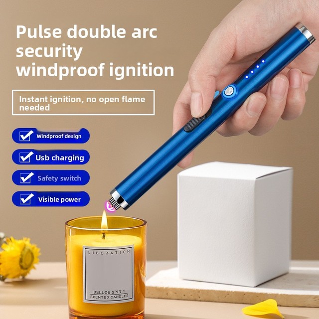 HZSJ Arc Lighter Long Rod Windproof USB Rechargeable Igniter Visible Power Dual Switch Safety Metal Lighter