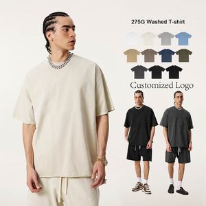 เสื้อยืดคอตตอนคุณภาพสูงทรงโอเวอร์ไซส์ แขนเสื้อแบบดรอปโชว์เดอร์ สไตล์สตรีทแวร์ วินเทจ ล้างสีแบบแอซิดวอช - Product Image 1