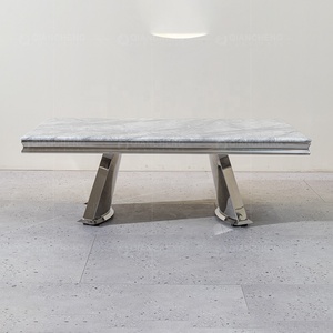 <span class=keywords><strong>Mesa</strong></span> de centro de acero inoxidable y plata de primera ley estilo nórdico, <span class=keywords><strong>mesa</strong></span> de centro con piedra sinterizada, color <span class=keywords><strong>gris</strong></span>, estilo nórdico, alto brillo - Product Image 2