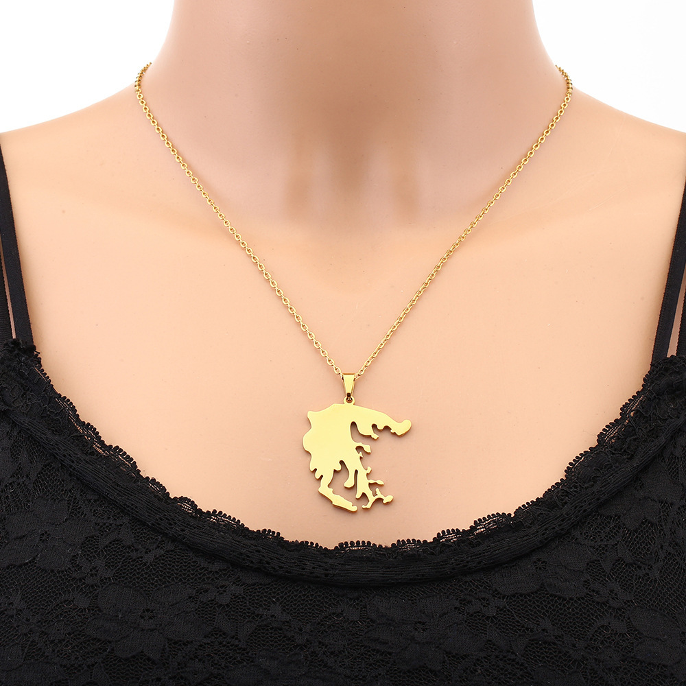 Stainless Steel Greece Map Flag Pendant Necklace – Gold Plated Greek Jewelry Gift