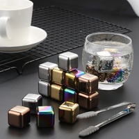 Ensemble d'outils de bar 4 pièces en acier inoxydable, glaçons réutilisables, pierres à whisky en métal avec pince à glaçons, accessoires de bar