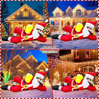 Père Noël gonflable allongé de 1,80 m avec cigare et lumière LED, décoration de Noël gonflable pour jardin, pelouse, maison, fête en plein air