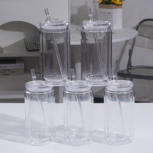 Gobelet en verre à double paroi de 16 oz pour sublimation, design mince, avec couvercle et paille, pour globe à neige DIY, vente en gros - Product Image 2