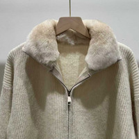 Pull en tricot à épaules tombantes avec cordon de serrage Jancoco pour femme, cardigan court en tricot épais avec col en fourrure de lapin Rex